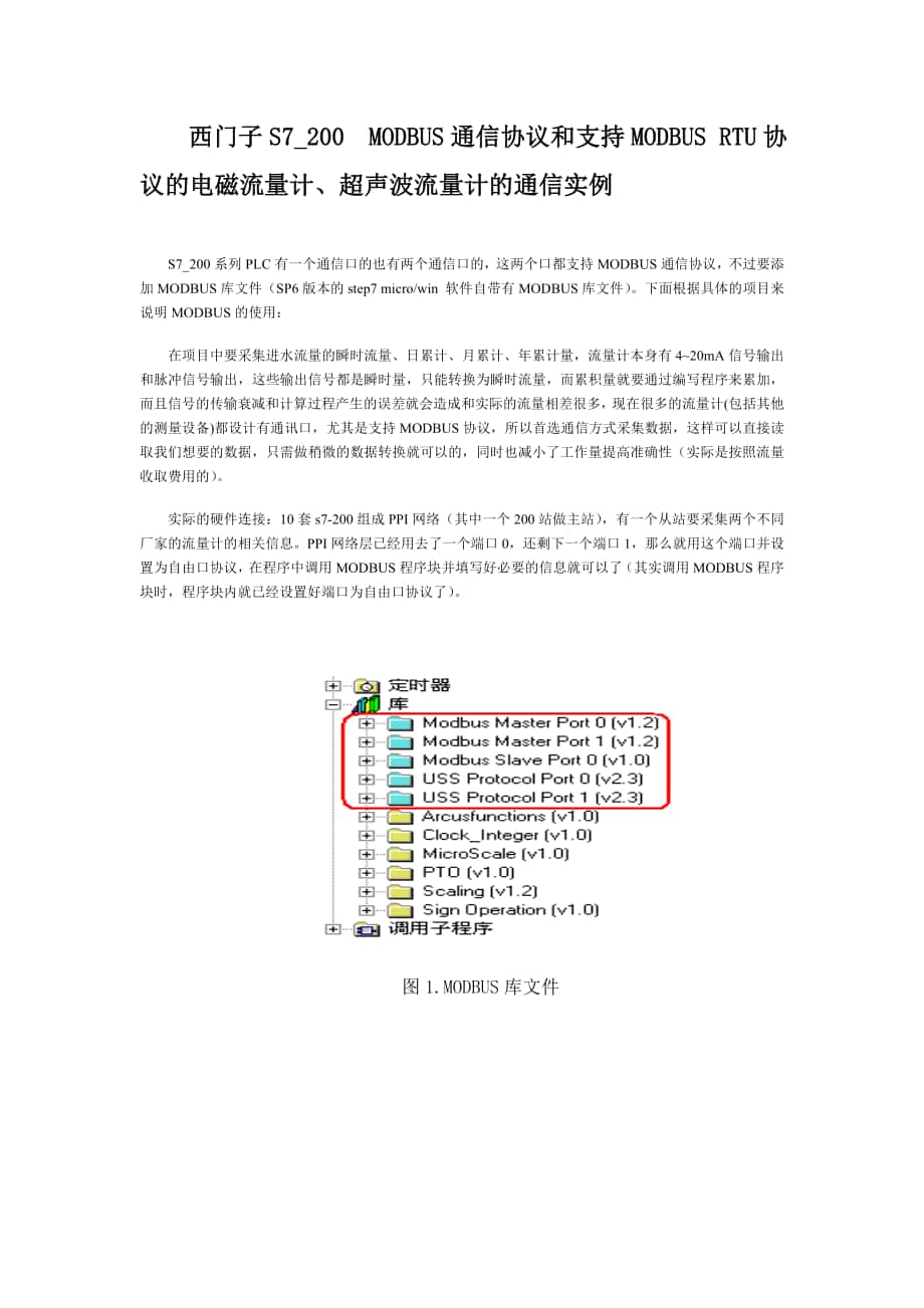 西門子S7_200 MODBUS通信協(xié)議和支持MODBUS RTU協(xié)議的電_第1頁