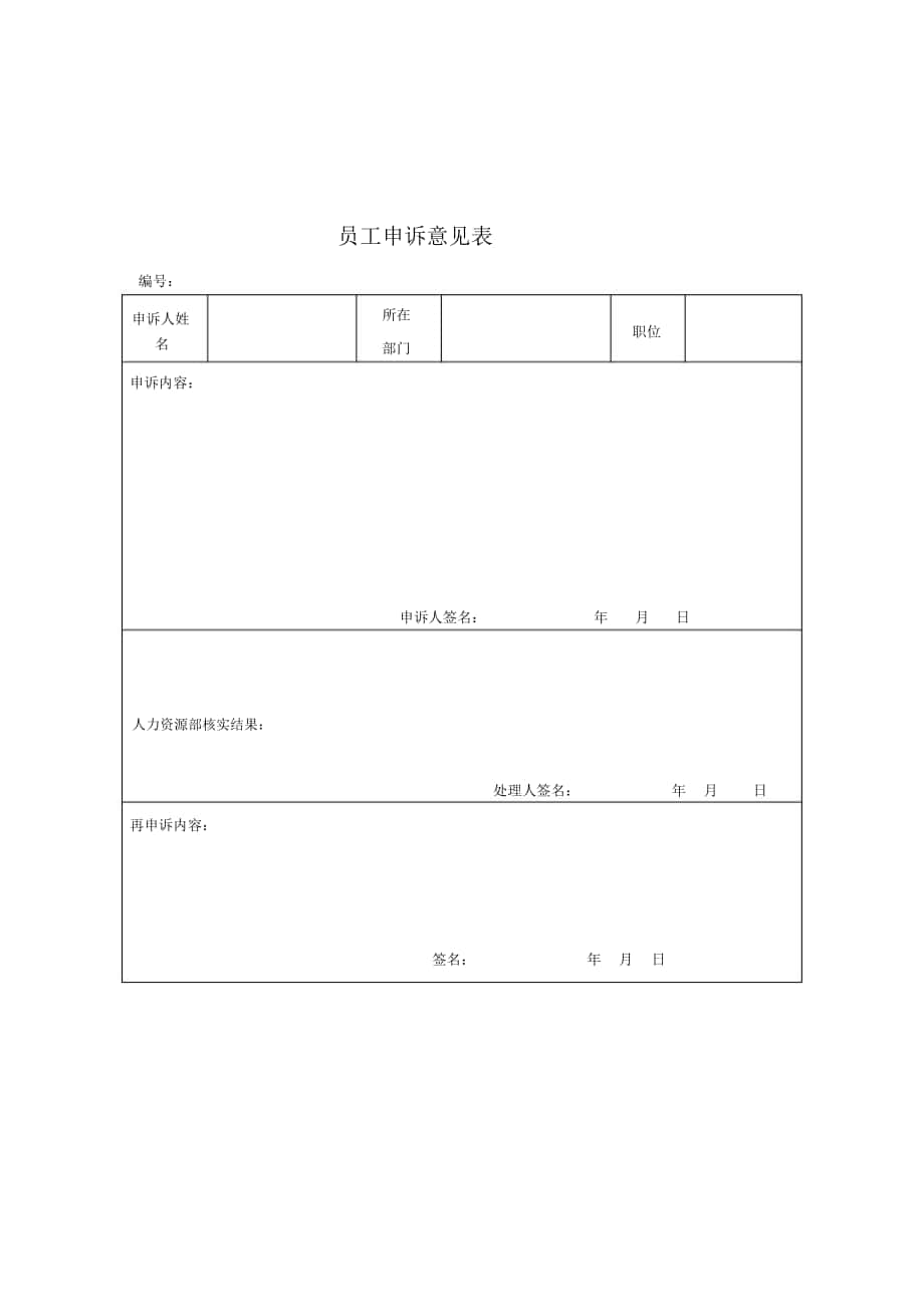 煤炭行业人力资源部员工申诉意见表格_第1页