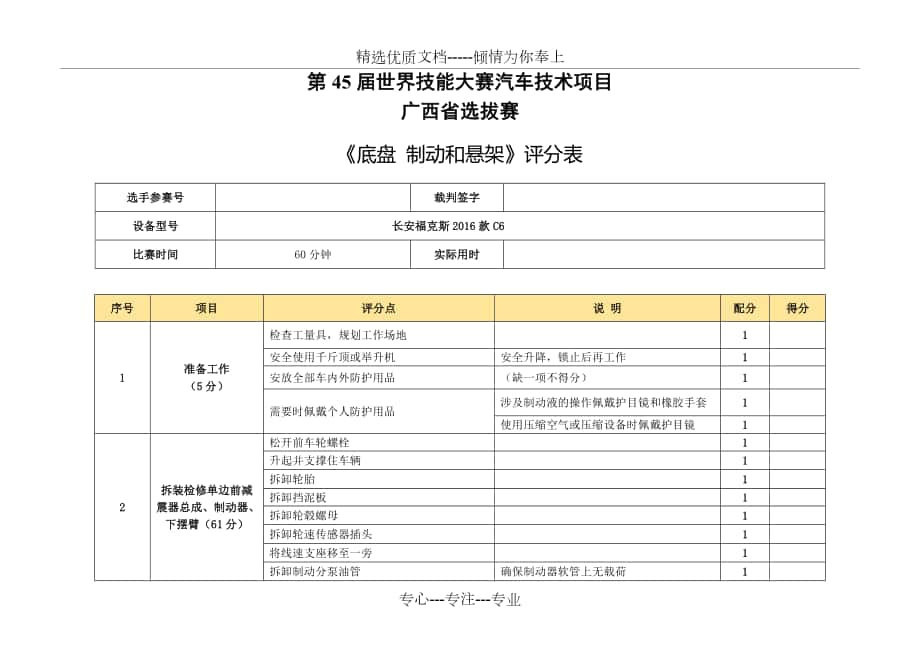 底盘--制动和悬架-评分表_第1页