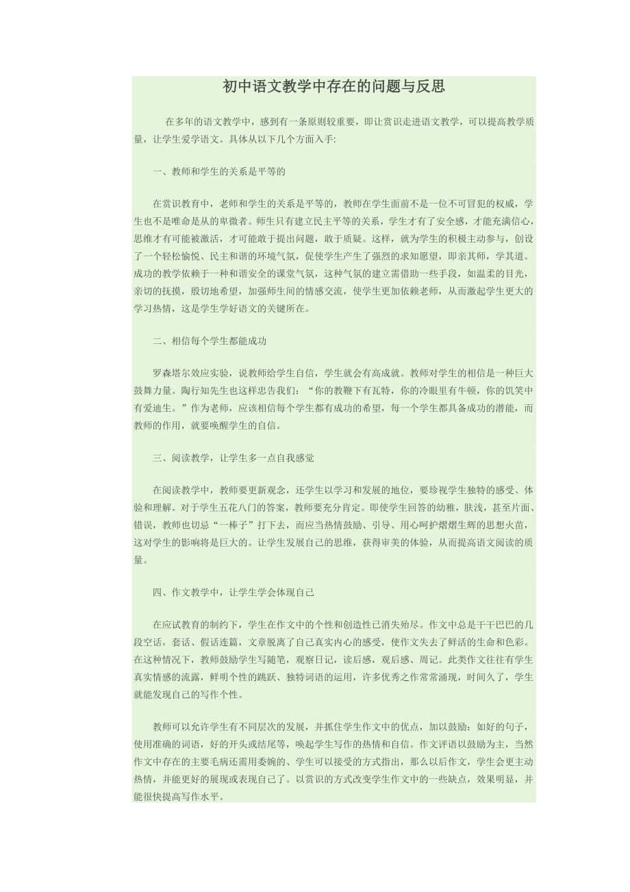 初中语文教学中存在的问题与反思_第1页