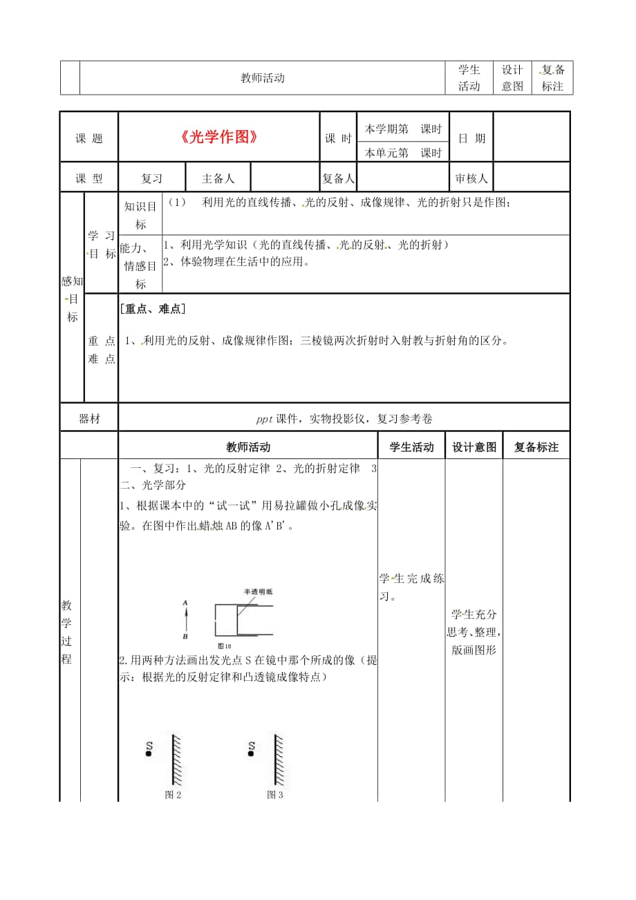 八年級(jí)物理上冊(cè)《光學(xué)作圖》教案（1）新人教版_第1頁(yè)