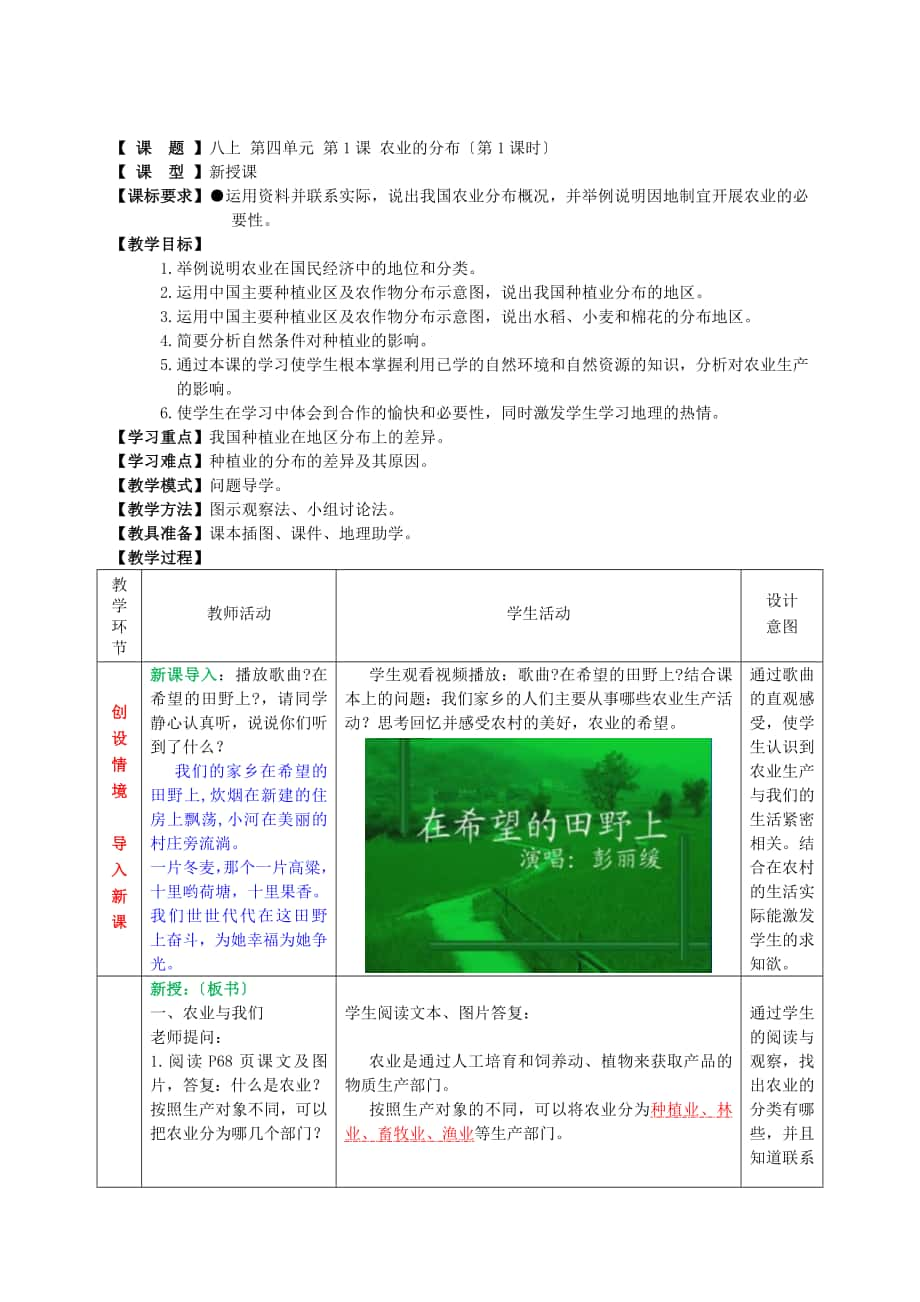 八上 第四单元 第1课 农业的分布(第1课时)_第1页