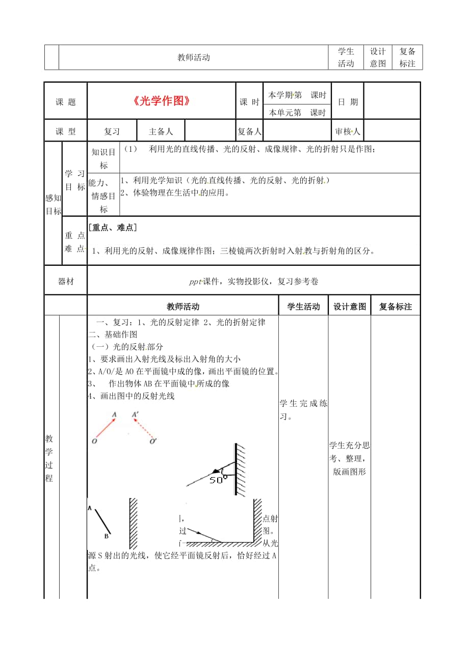 八年級(jí)物理上冊(cè)《光學(xué)作圖》教案（2）新人教版_第1頁(yè)