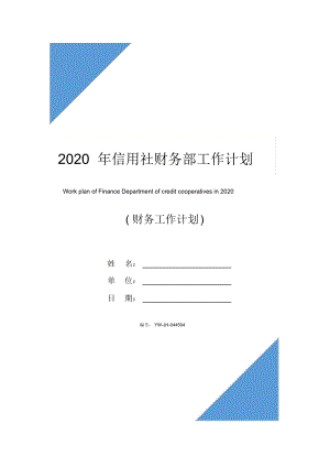 2020年信用社财务部工作计划