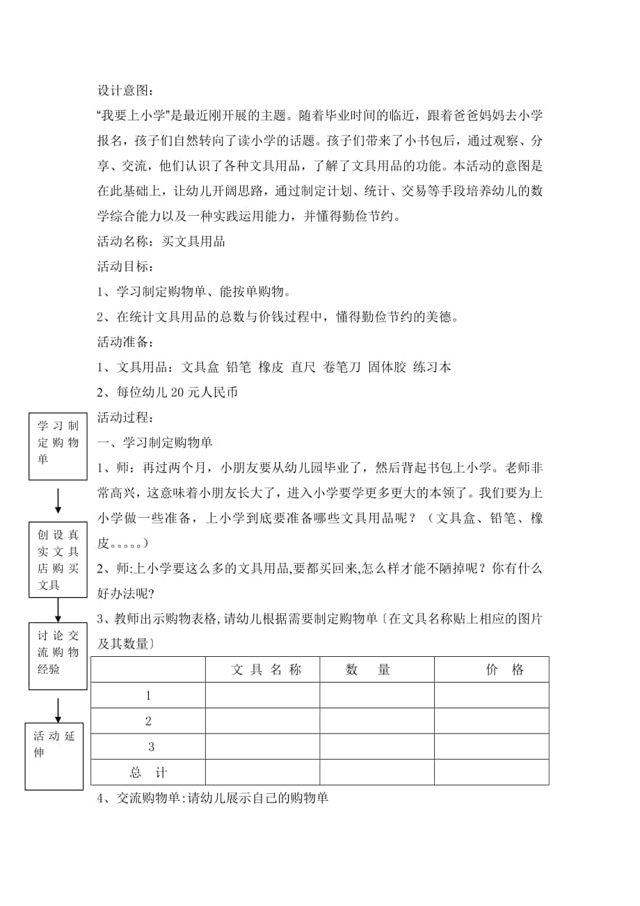 活动名称;购买文具用品_第1页