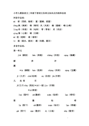 小学人教版语文二年级下册语文各单元知识点归纳和总结1