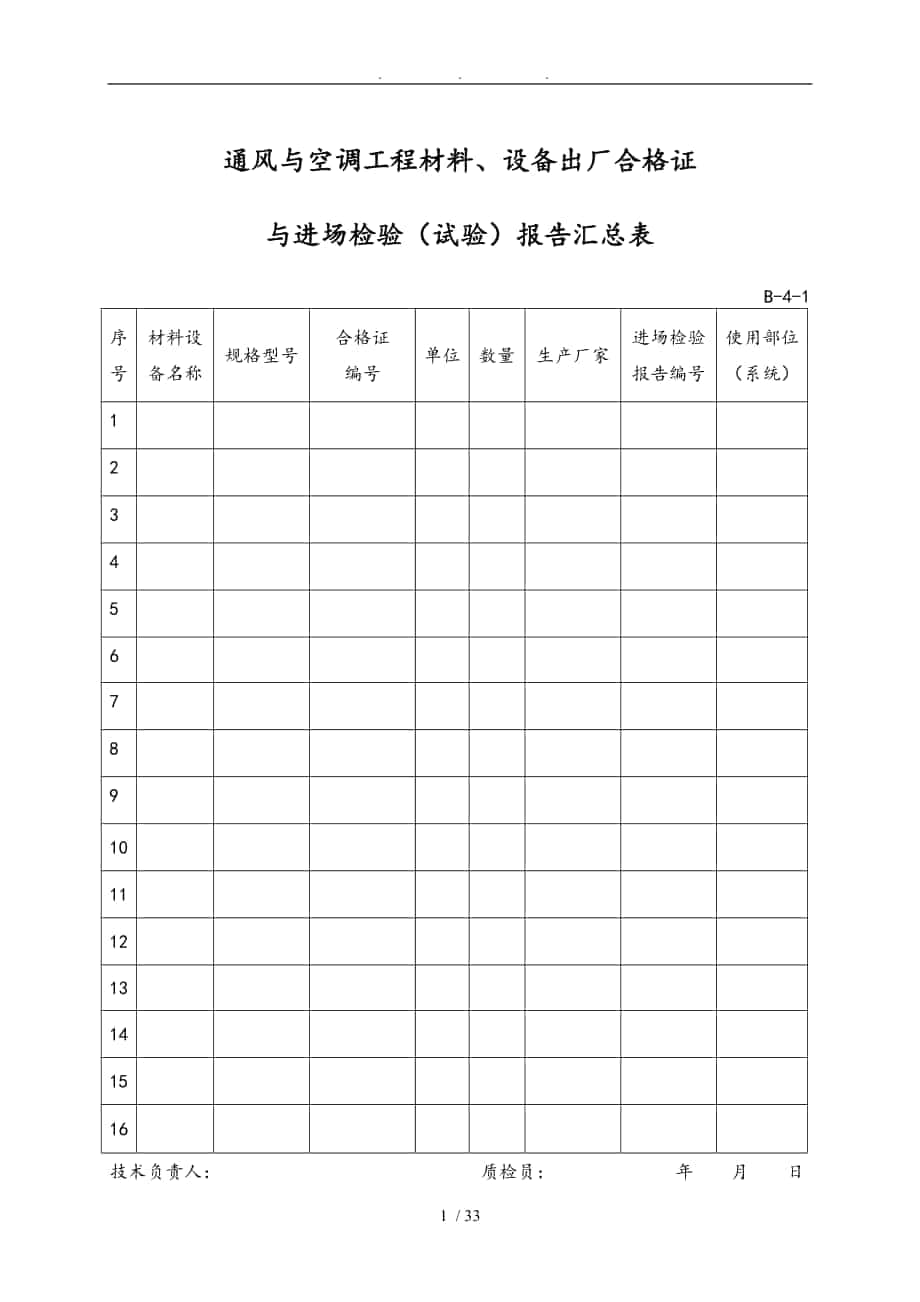 全套建筑工程资料表格(通风空调资料)_第1页