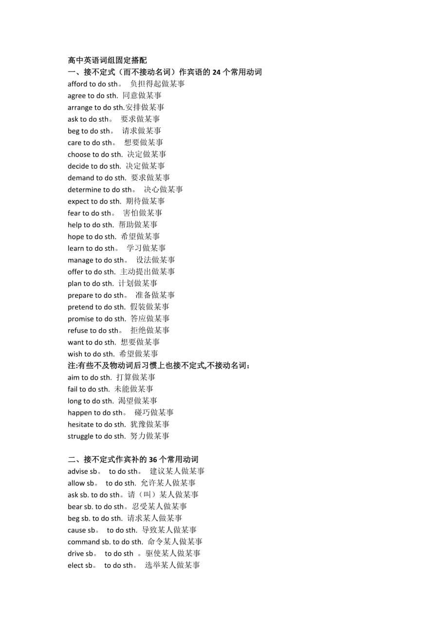 高中英语固定搭配和常用短语用法归纳_第1页