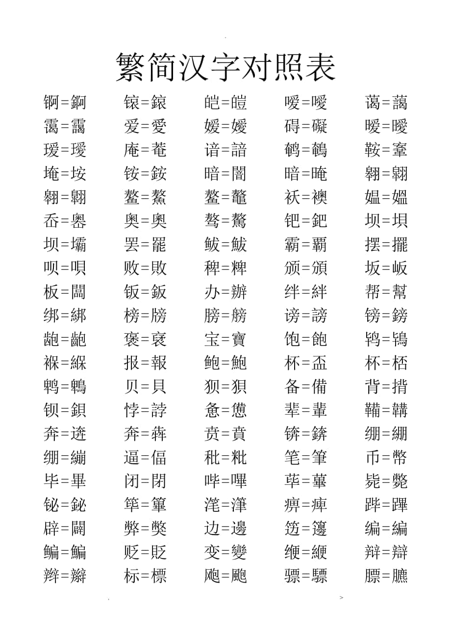 汉字简体繁体对照表大全_第1页