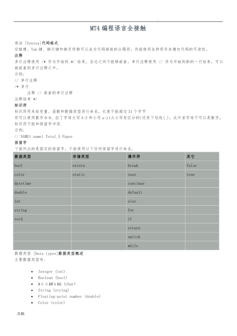 MT4编程语言MQL4入门全接触资料全_第1页