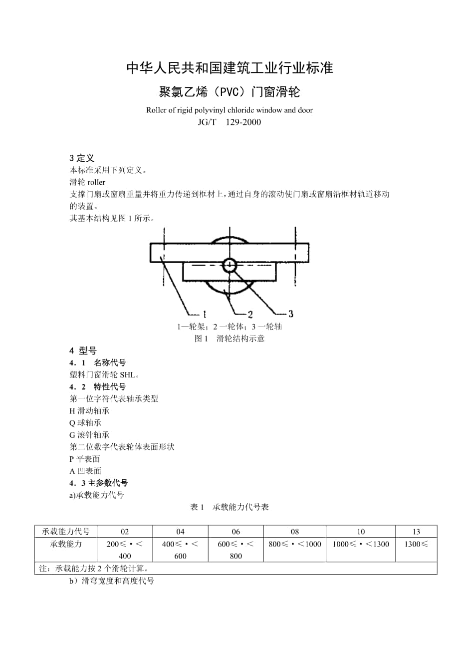 JG／T 129-2000 聚氯乙烯（PVC）门窗滑轮_第1页