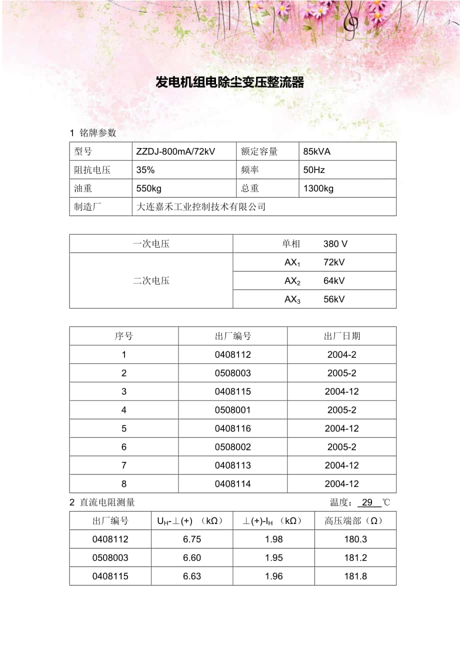 发电机组电除尘变压整流器调试报告_第1页