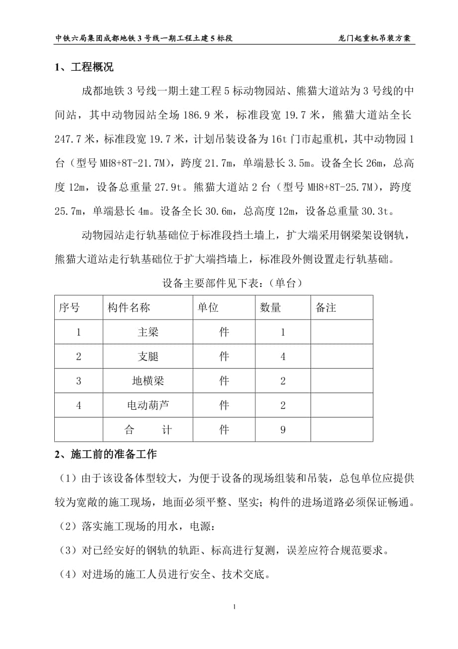 龍門起重機(jī)吊裝方案_第1頁