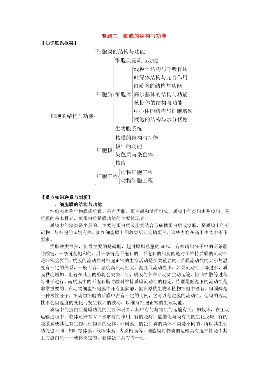 專題細(xì)胞的結(jié)構(gòu)與功能_第1頁