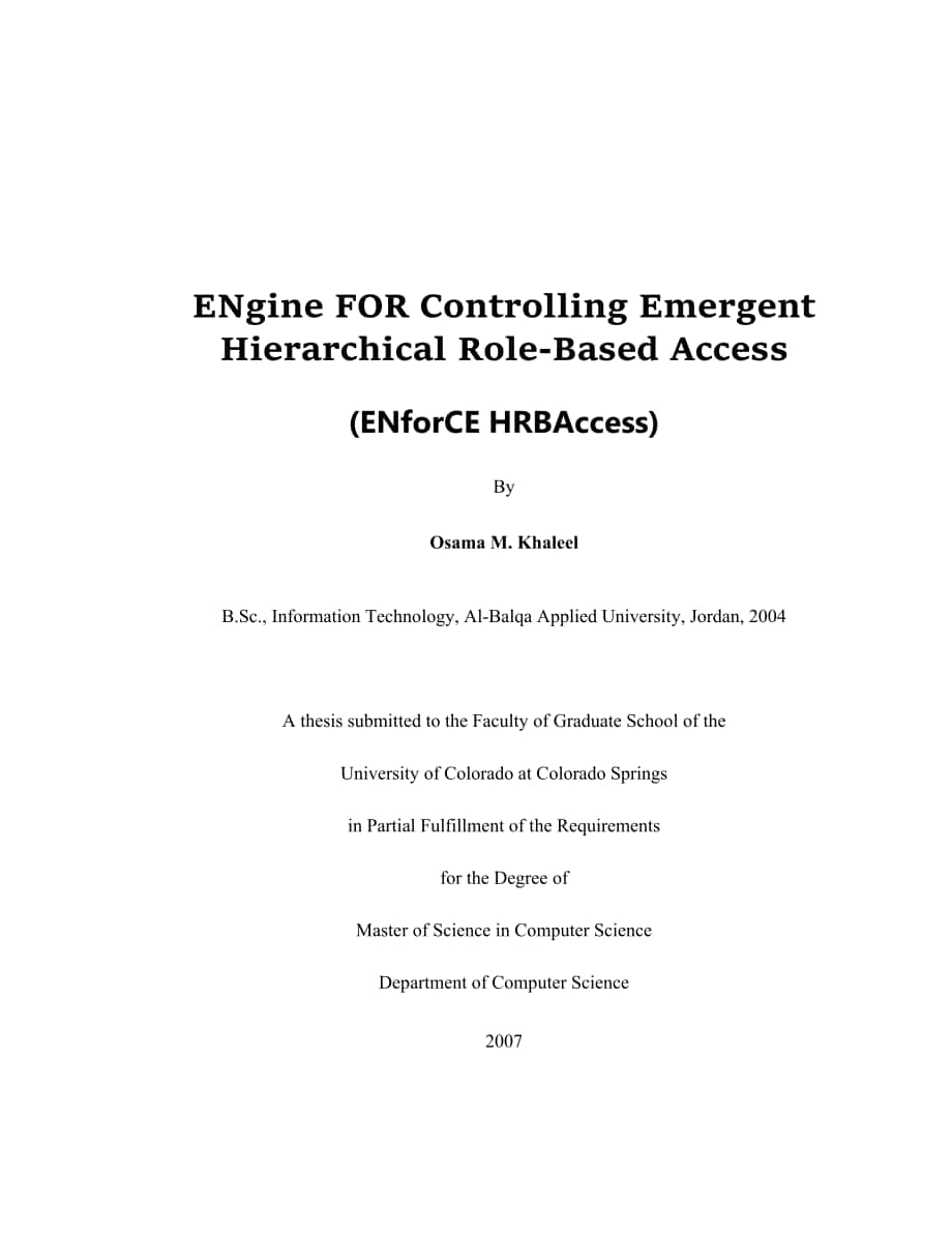 ENgine FOR Controlling Emergent Hierarchical Role Base Access应急分级的基于角色的访问控制引擎_第1页