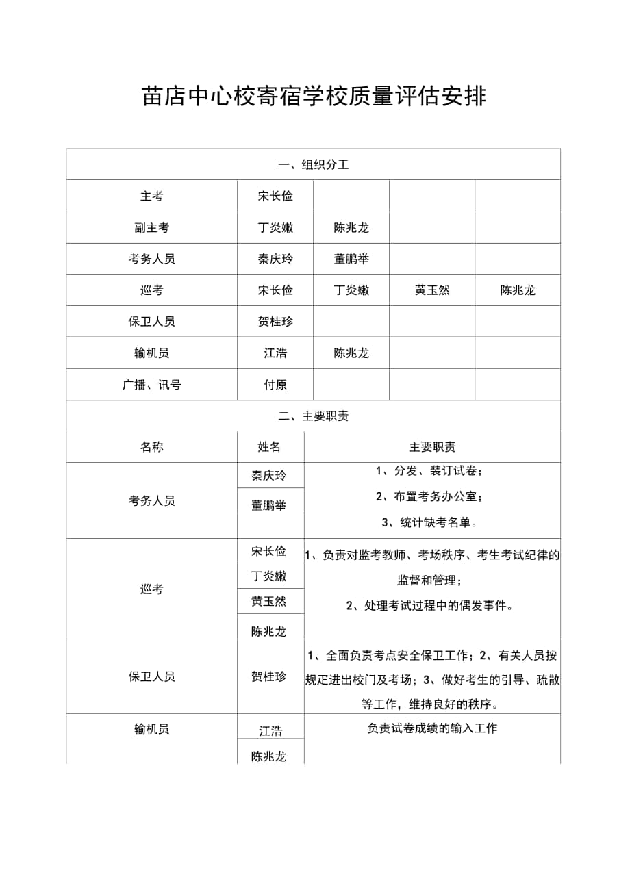 中心校寄宿学校质量评估安排_第1页