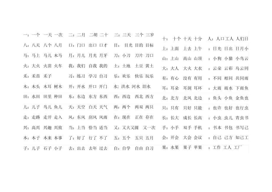 一年级上册语文生字组词、多音字、叠词、量词、短语综合大复习_第1页