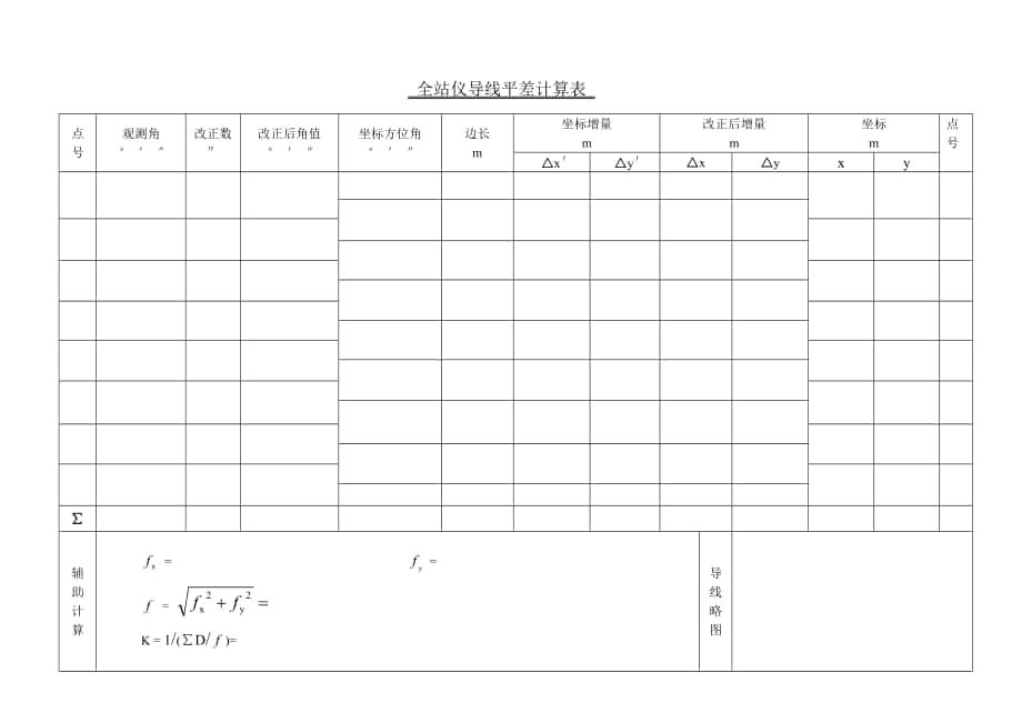 全站仪导线平差计算表格_第1页