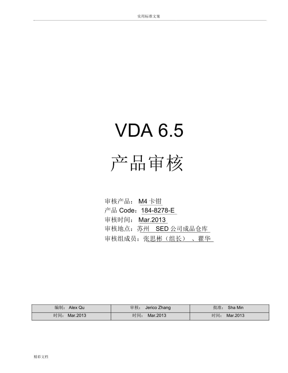 VDA6.5产品的审核报告材料材料_第1页