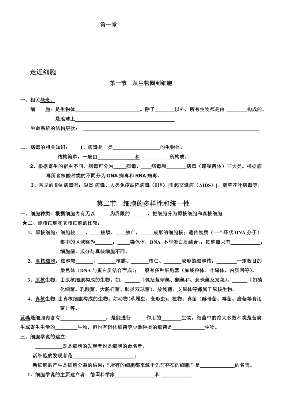 高中生物必修1知識點(diǎn)(填空)人教版合集_第1頁