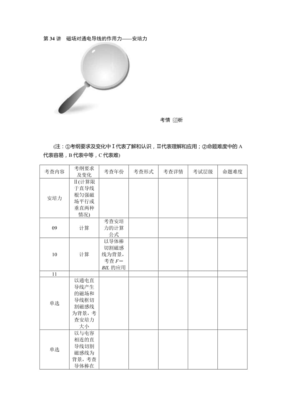 【高考零距離】高考物理人教版一輪復習配套文檔：第34講　磁場對通電導線的作用力——安培力高考合集_第1頁