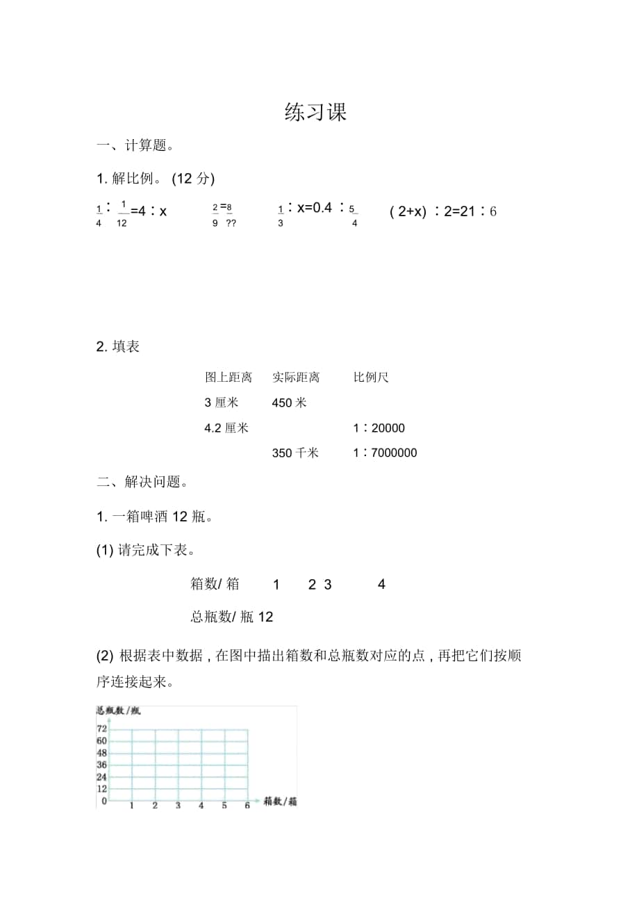 人教版六年級數(shù)學下冊《練習十二》練習題_第1頁