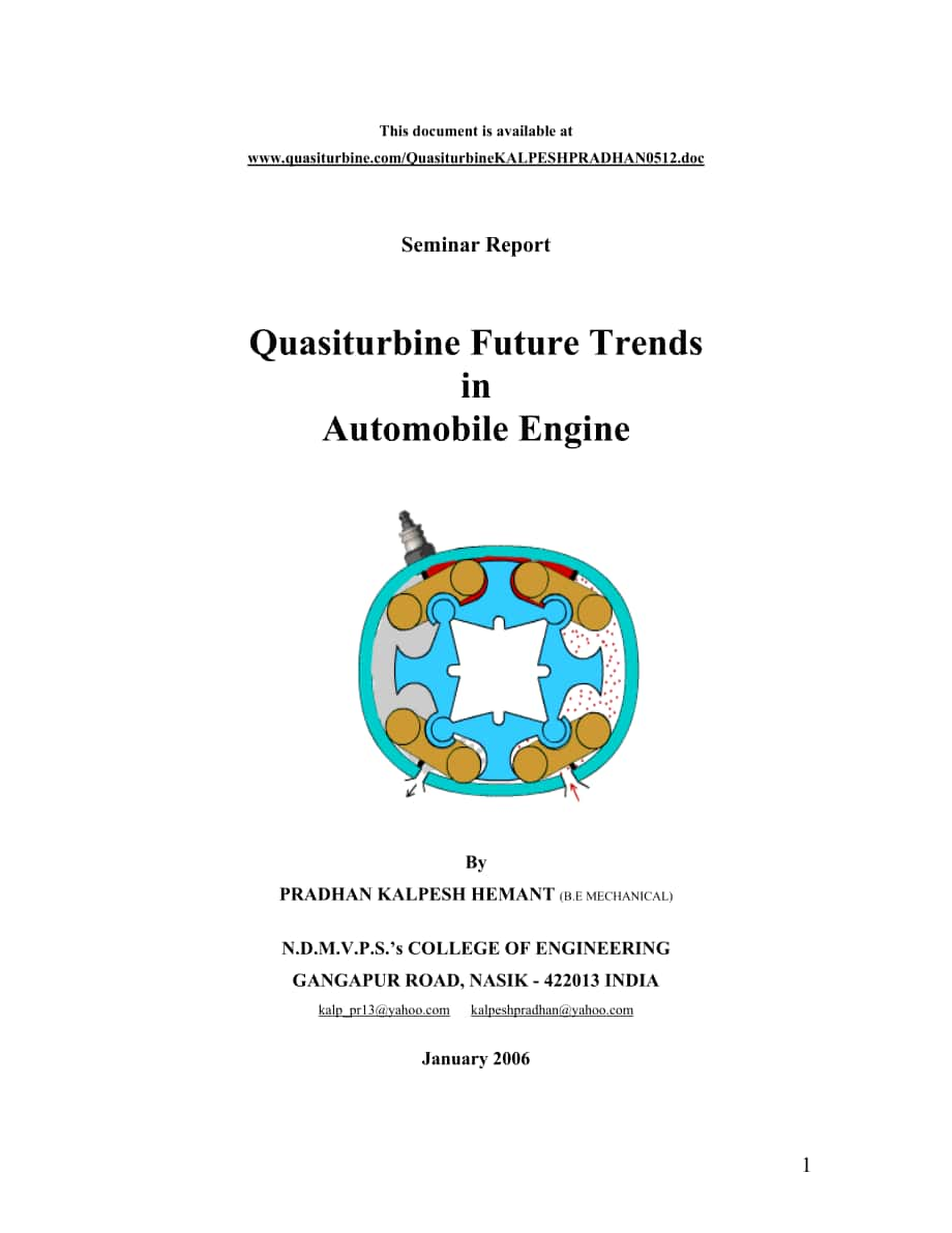 汽車專業(yè) 畢業(yè)論文 翻譯 中英文Quasiturbine Future Trends in Automobile Engine -_第1頁