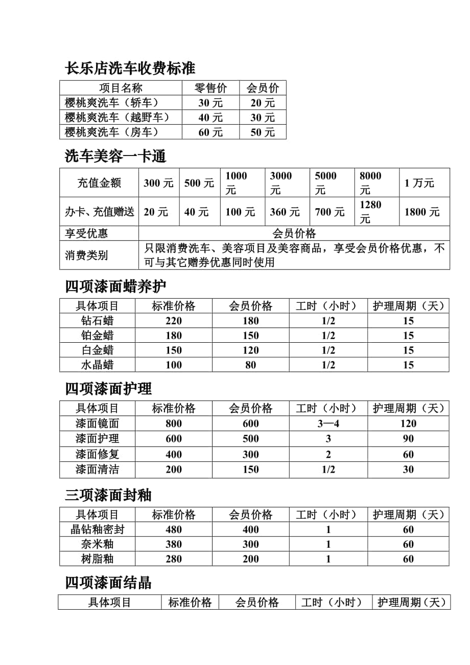 精致洗车价目表图片