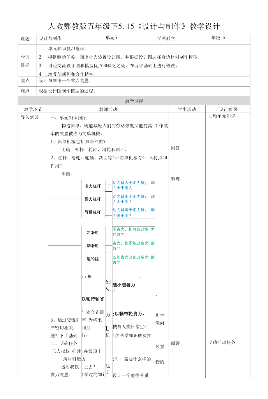 人教鄂教版四年級下冊5-15設計與制作教案.docx_第1頁