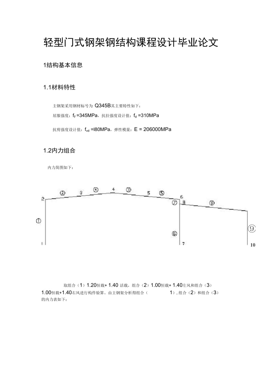 轻型门式钢架钢筋结构课程设计毕业论文_第1页