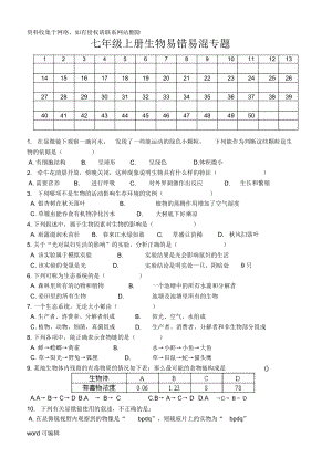 七年級(jí)上冊生物易錯(cuò)易混題學(xué)習(xí)資料