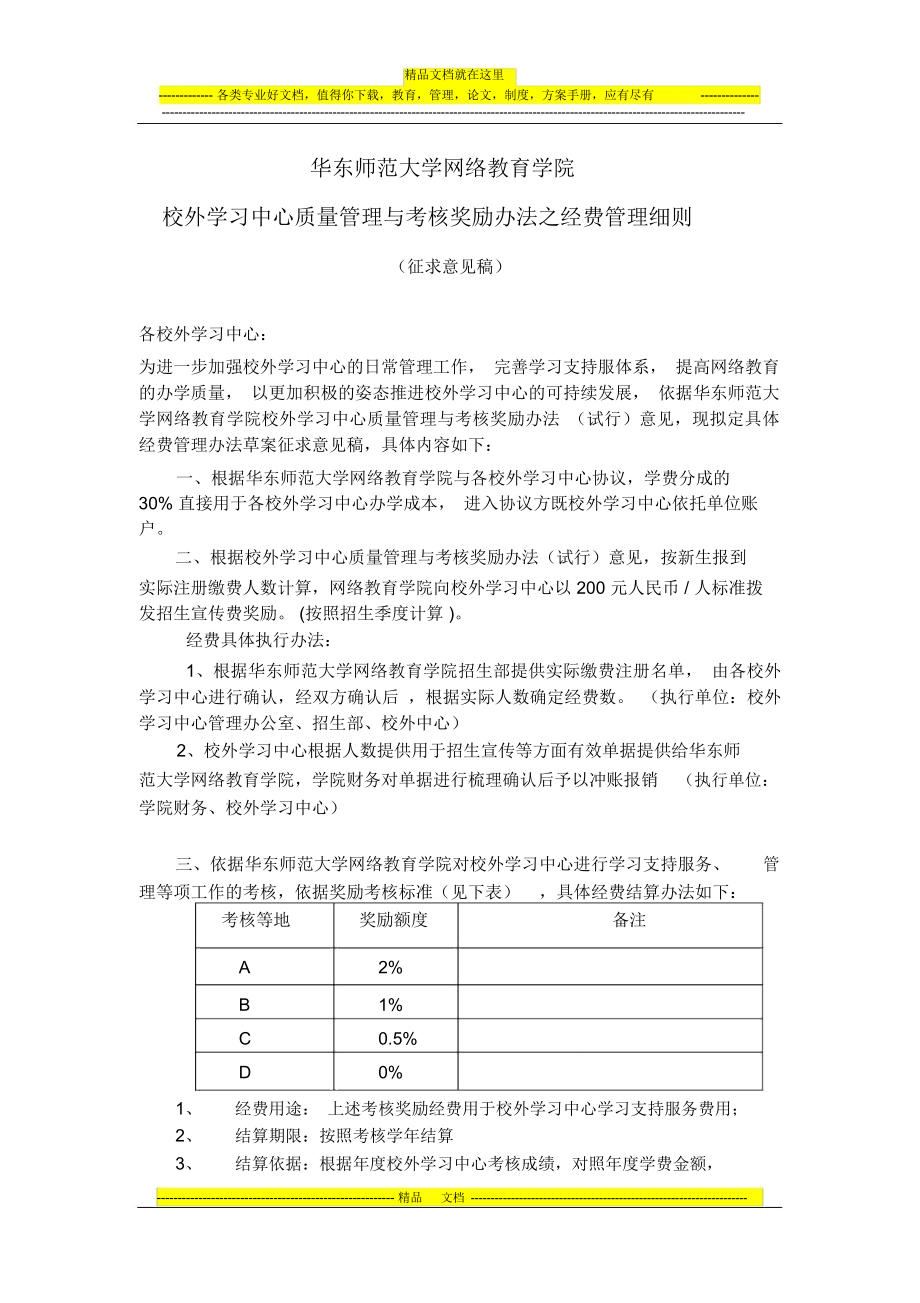 华东师范大学网络教育学院校外学习中心财务管理细则_第1页