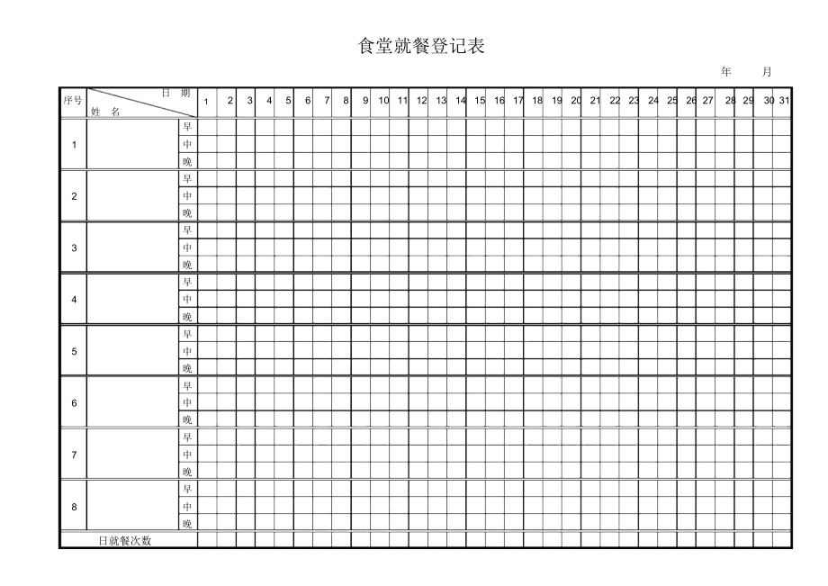 用餐表格格式图片