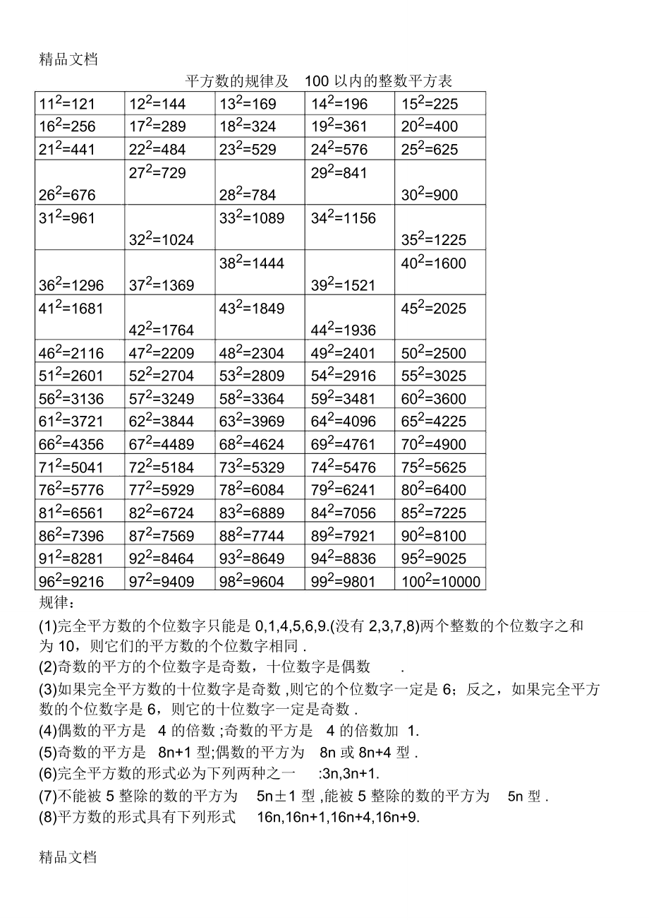 平方数的规律及100以内的平方表(汇编)_第1页