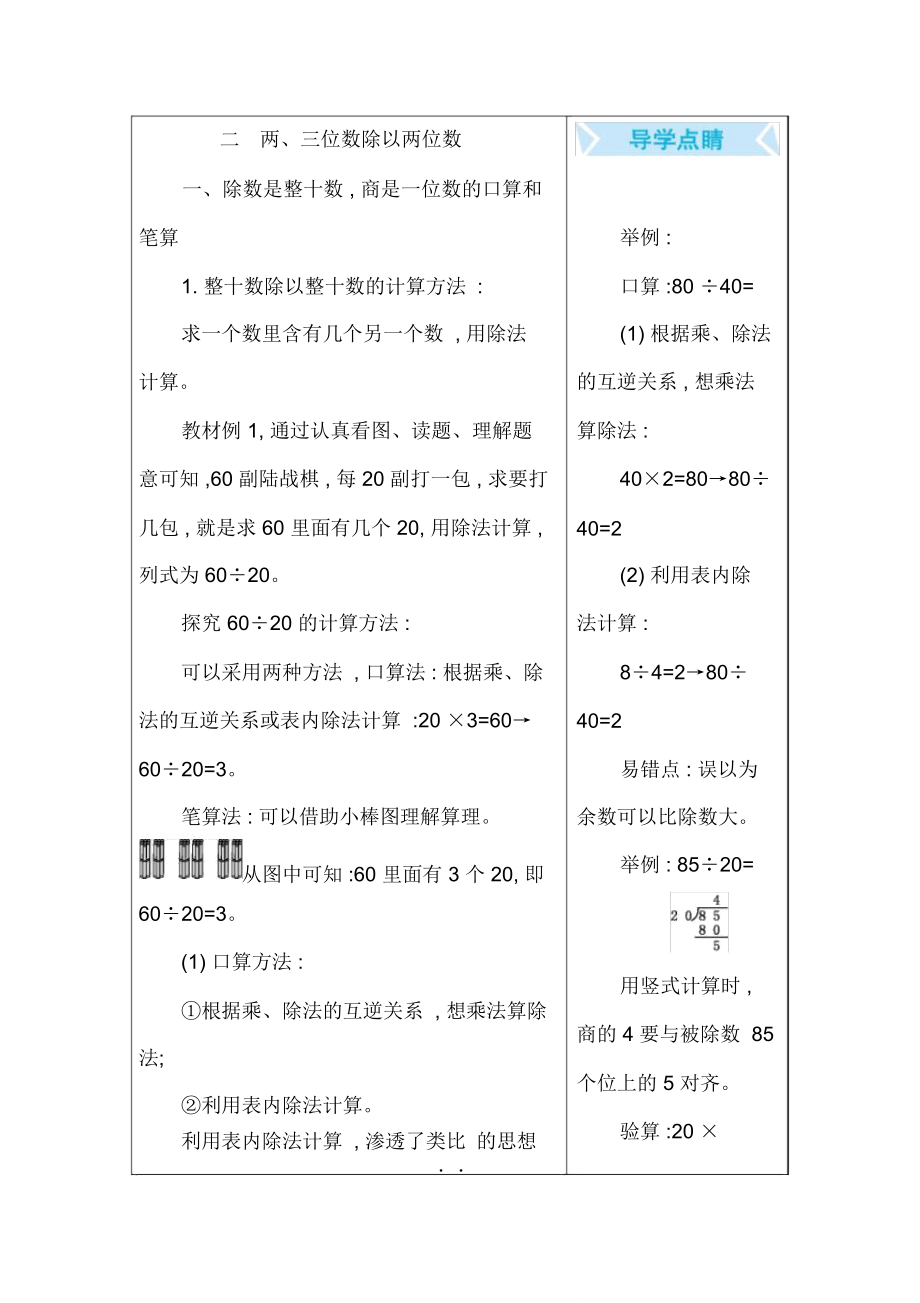 蘇教版四年級數(shù)學(xué)上冊第二單元《兩、三位數(shù)除以兩位數(shù)》知識點(diǎn)匯總_第1頁