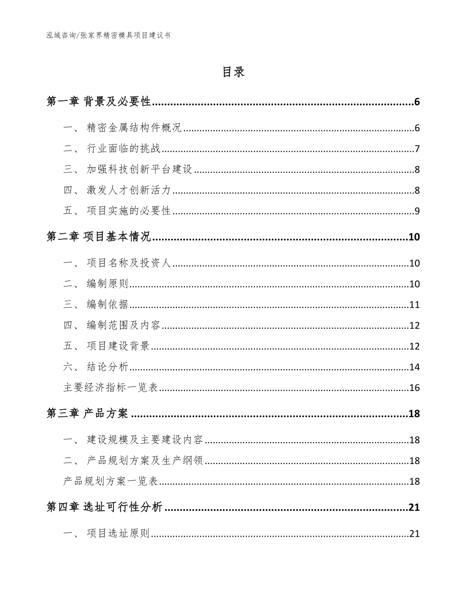 张家界精密模具项目建议书（参考范文）_第1页