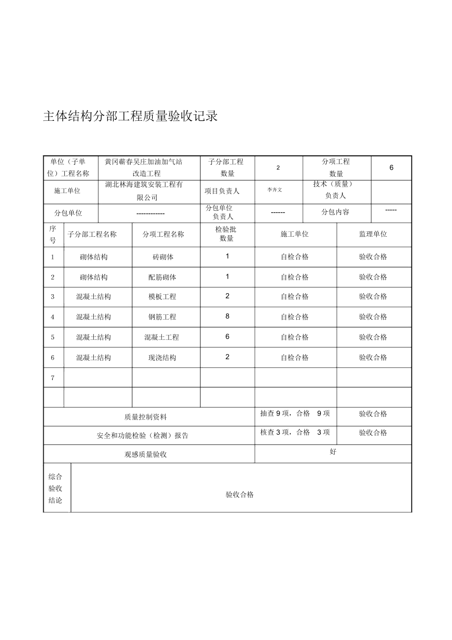 主体分部工程质量验收记录_第1页