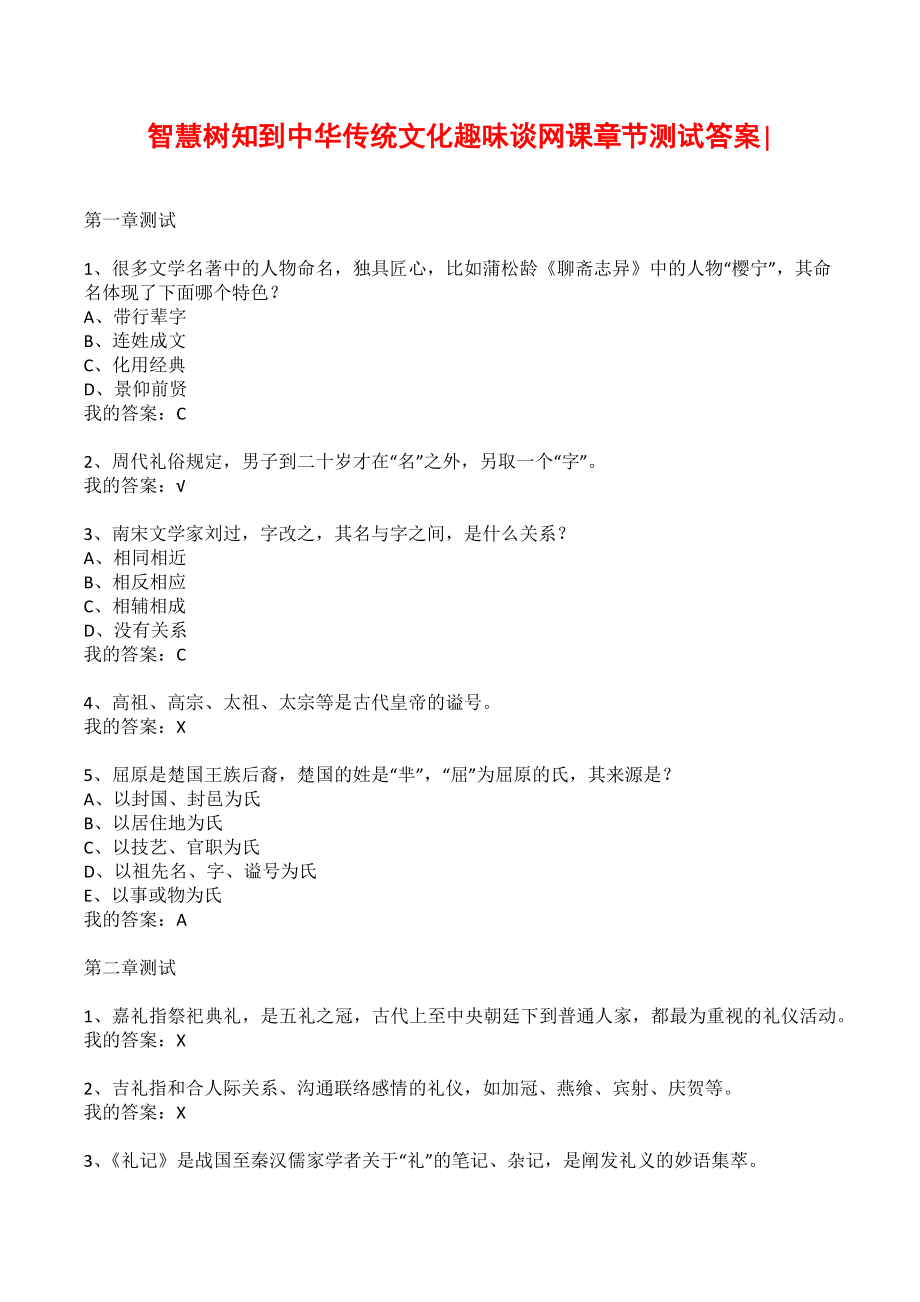 智慧树知到中华传统文化趣味谈网课章节测试答案-_第1页