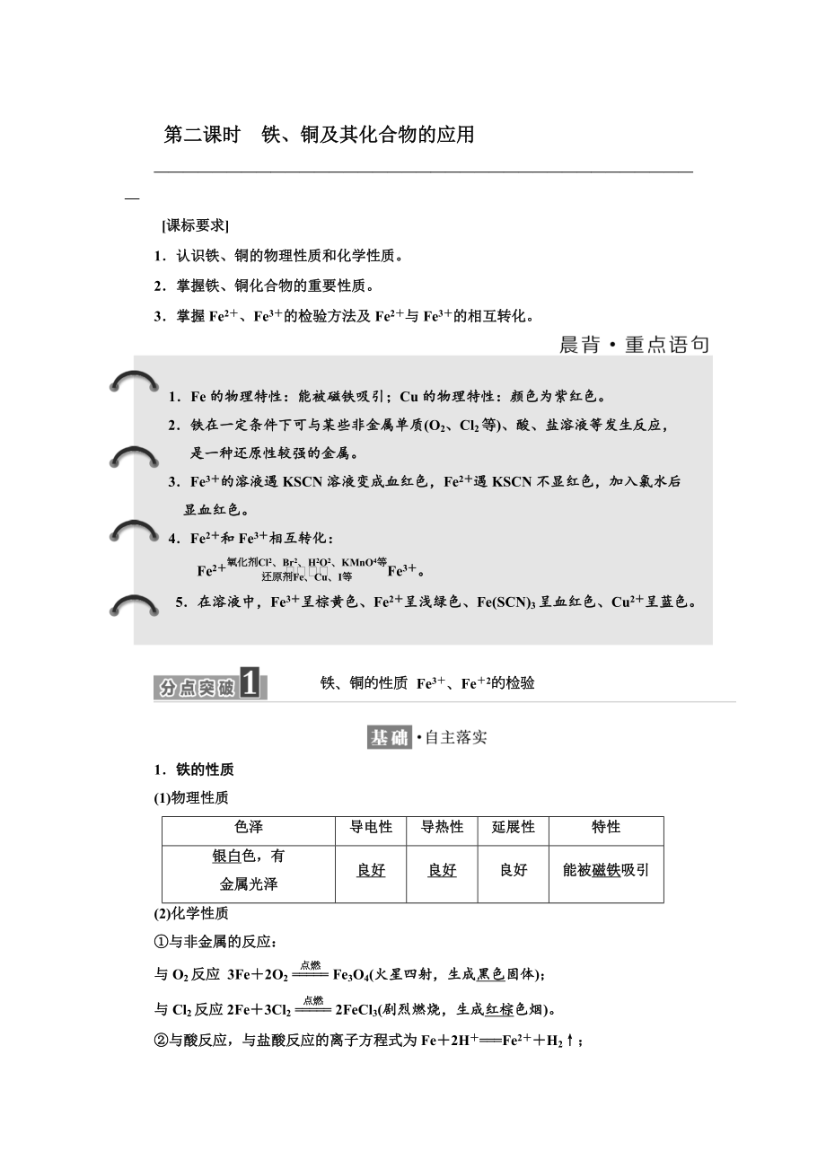 高中化學(xué)江蘇專版必修一講義：專題3 第二單元 第二課時 鐵、銅及其化合物的應(yīng)用 Word版含答案_第1頁