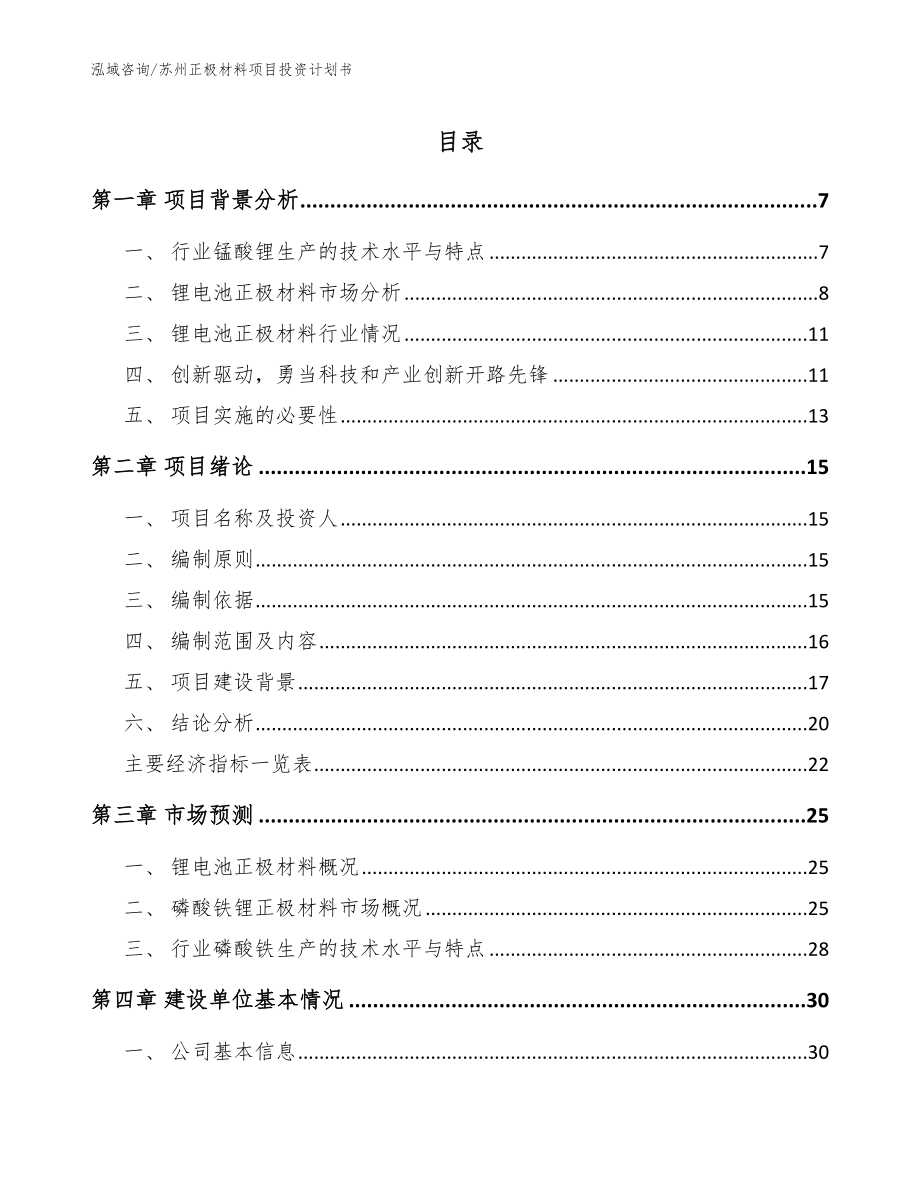 苏州正极材料项目投资计划书（范文模板）_第1页