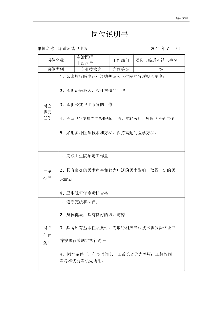 主治医师十级岗位说明书_第1页