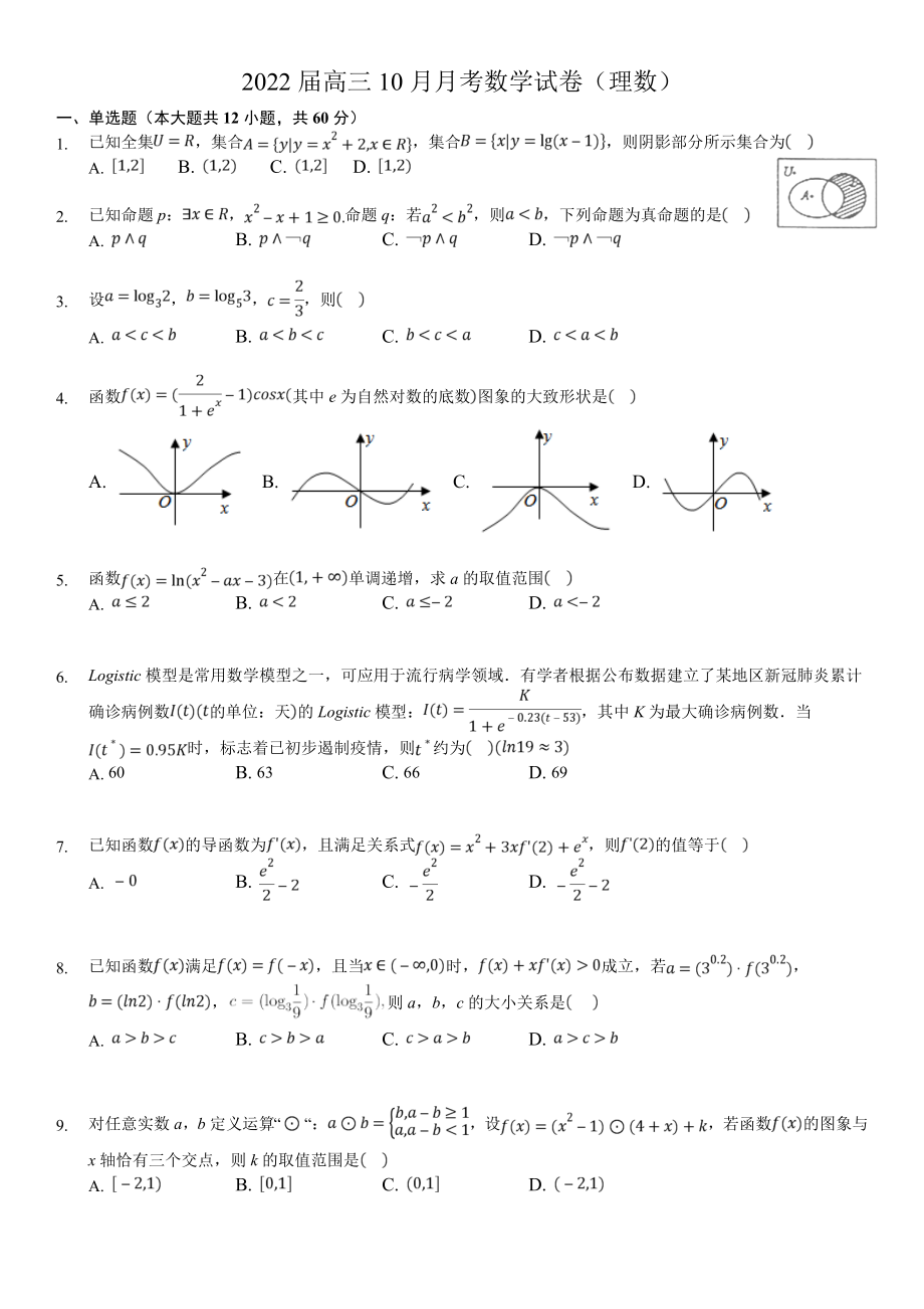 安徽省安慶市重點(diǎn)高中2022屆高三10月月考 數(shù)學(xué)（理）試題（含答案）_第1頁