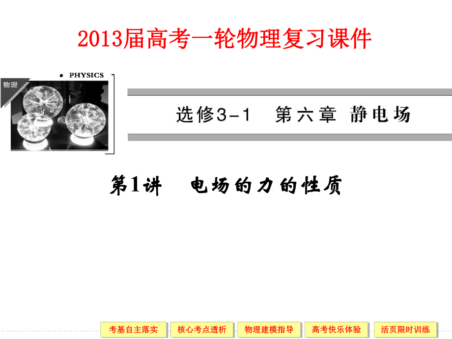 高考一轮物理复习课件选修31静电场第一节第1讲电场的力的性质(教科版)_第1页