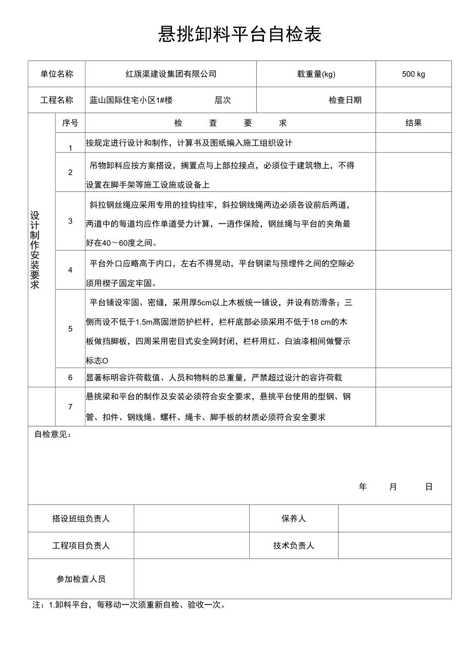 悬挑卸料平台检查、验收表.(优选)_第1页