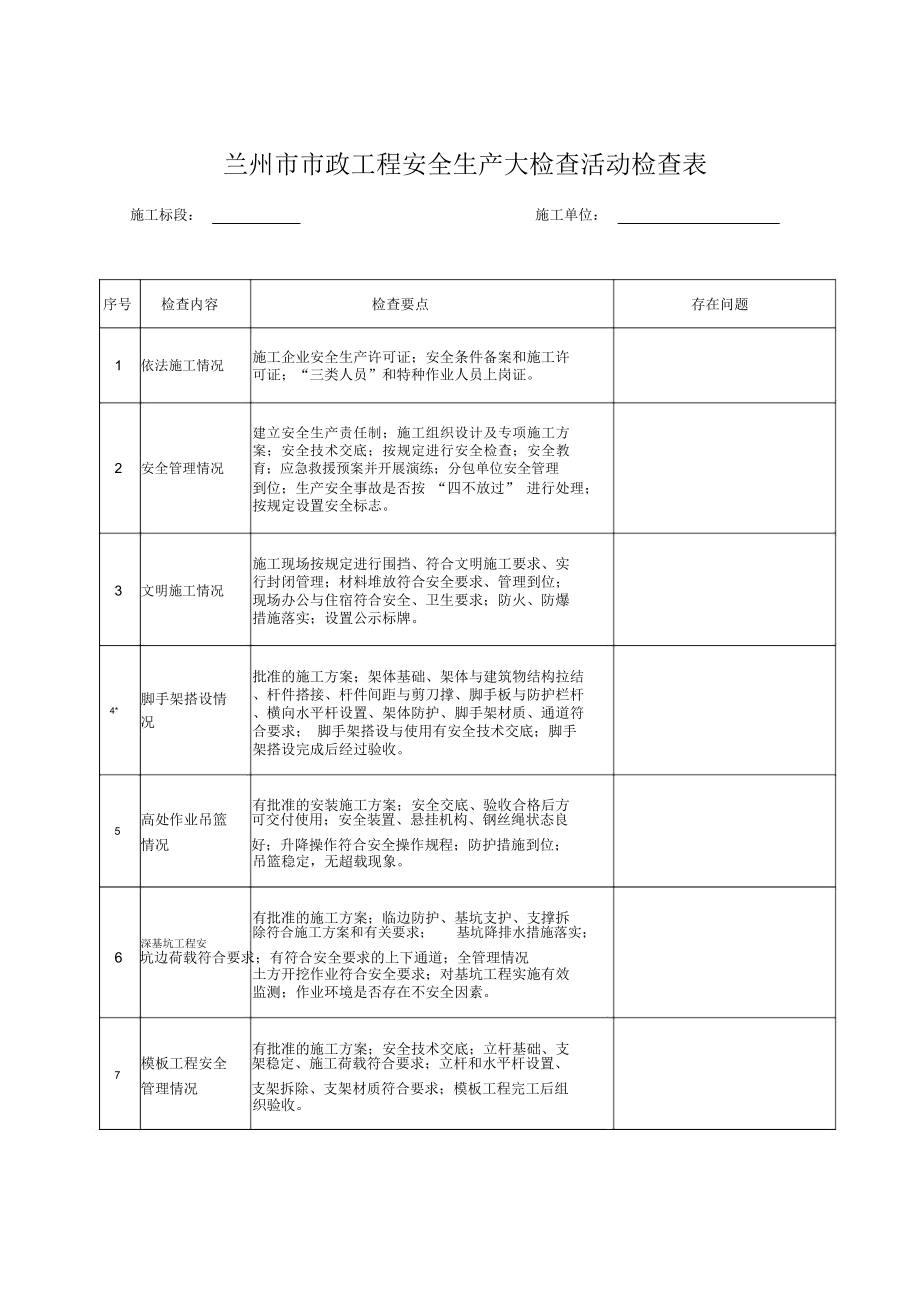 安全大檢查施工檢查表_第1頁