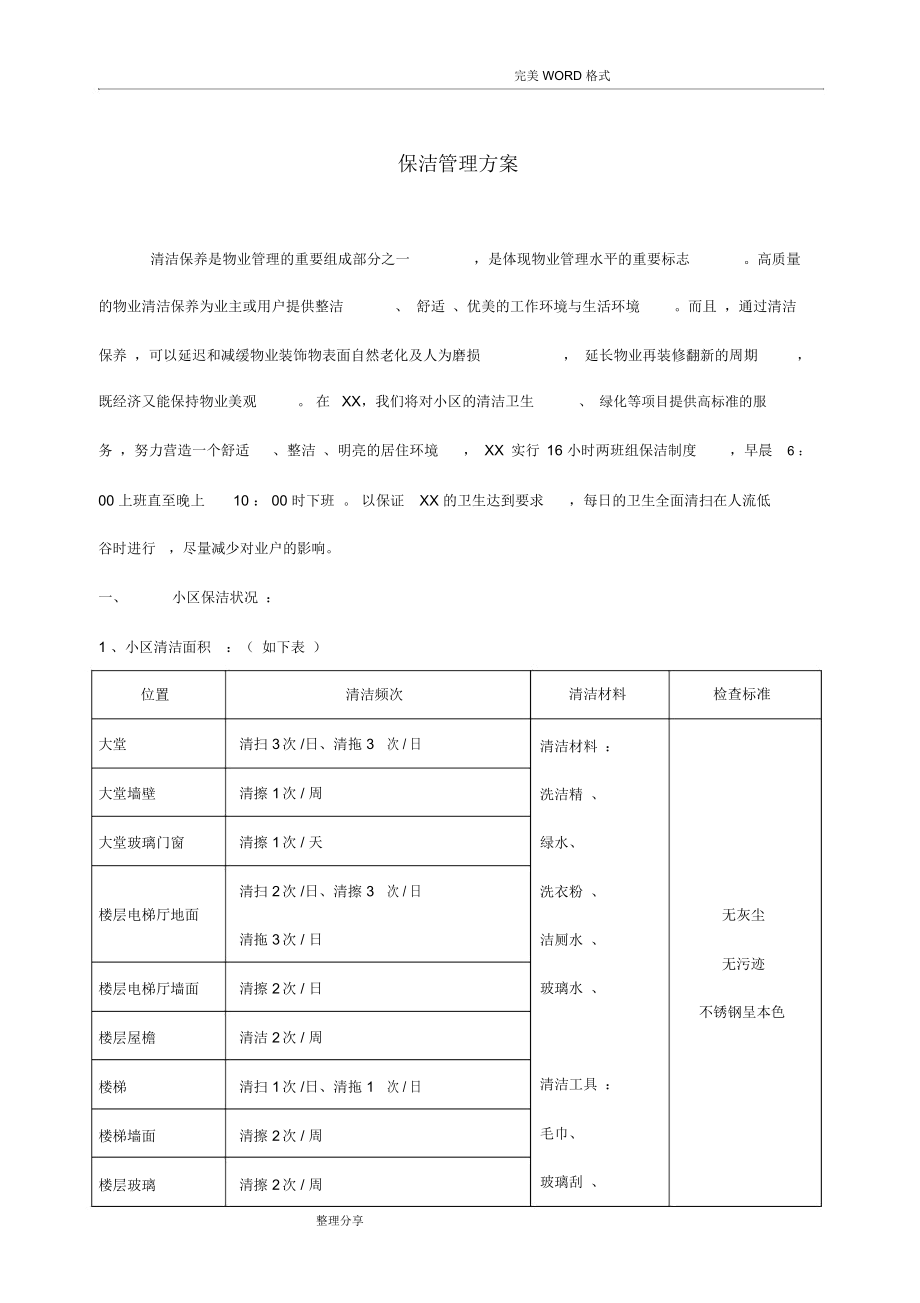 某某物業(yè)公司保潔[管理實(shí)施方案]_第1頁