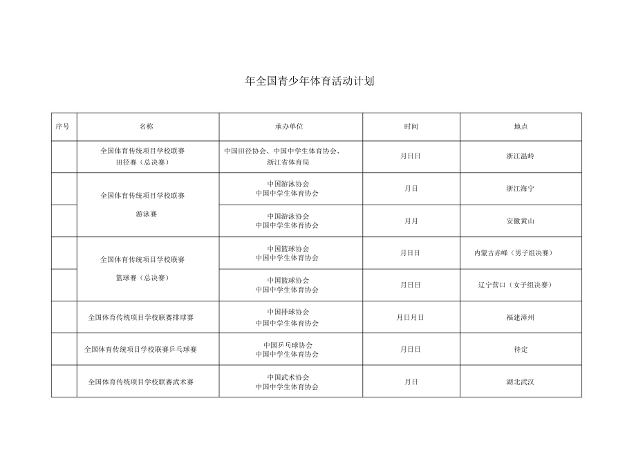 2019年全国青少年体育活动计划_第1页