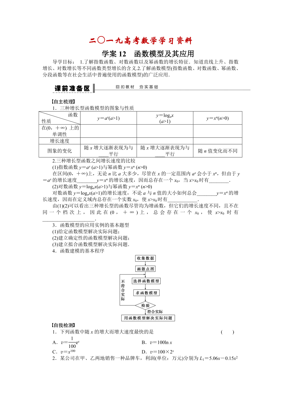 【名校資料】高考理科導(dǎo)學(xué)案【第二章】函數(shù)與基本初等函數(shù)I 學(xué)案12_第1頁(yè)