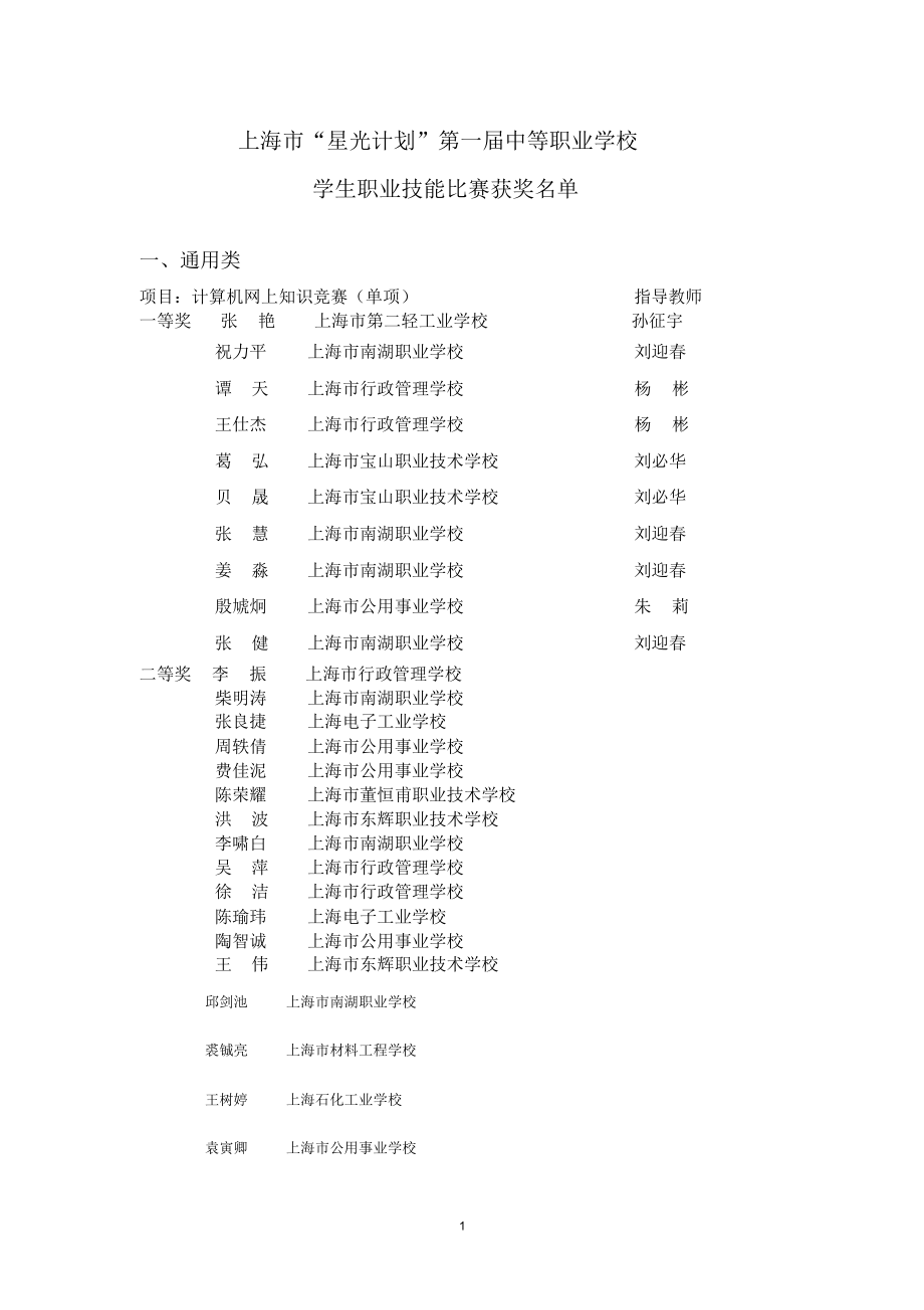 上海市星光计划第一届中等职业学校_第1页