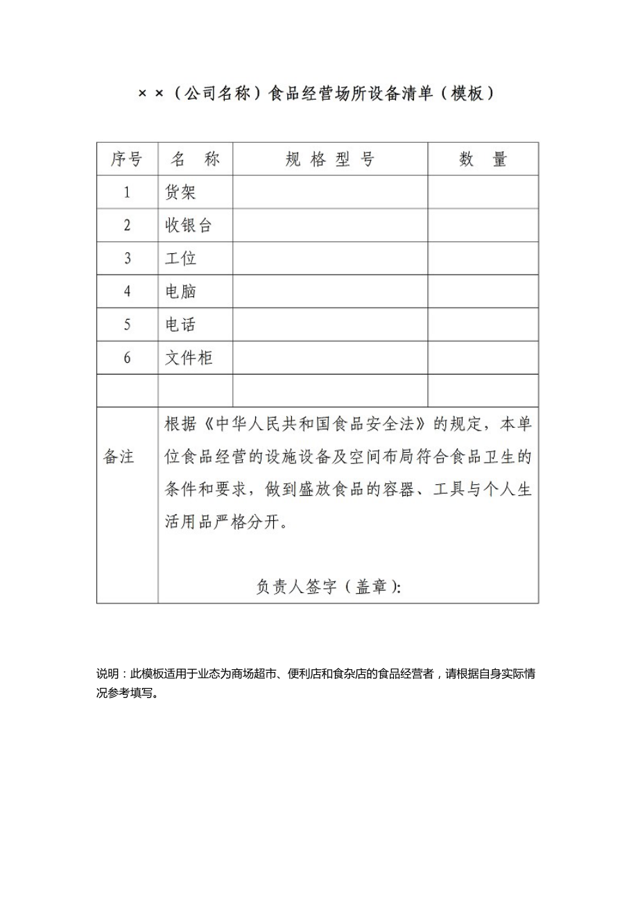北京食药局行政办事与食品经营相关的经营设备工具清单0415_第1页
